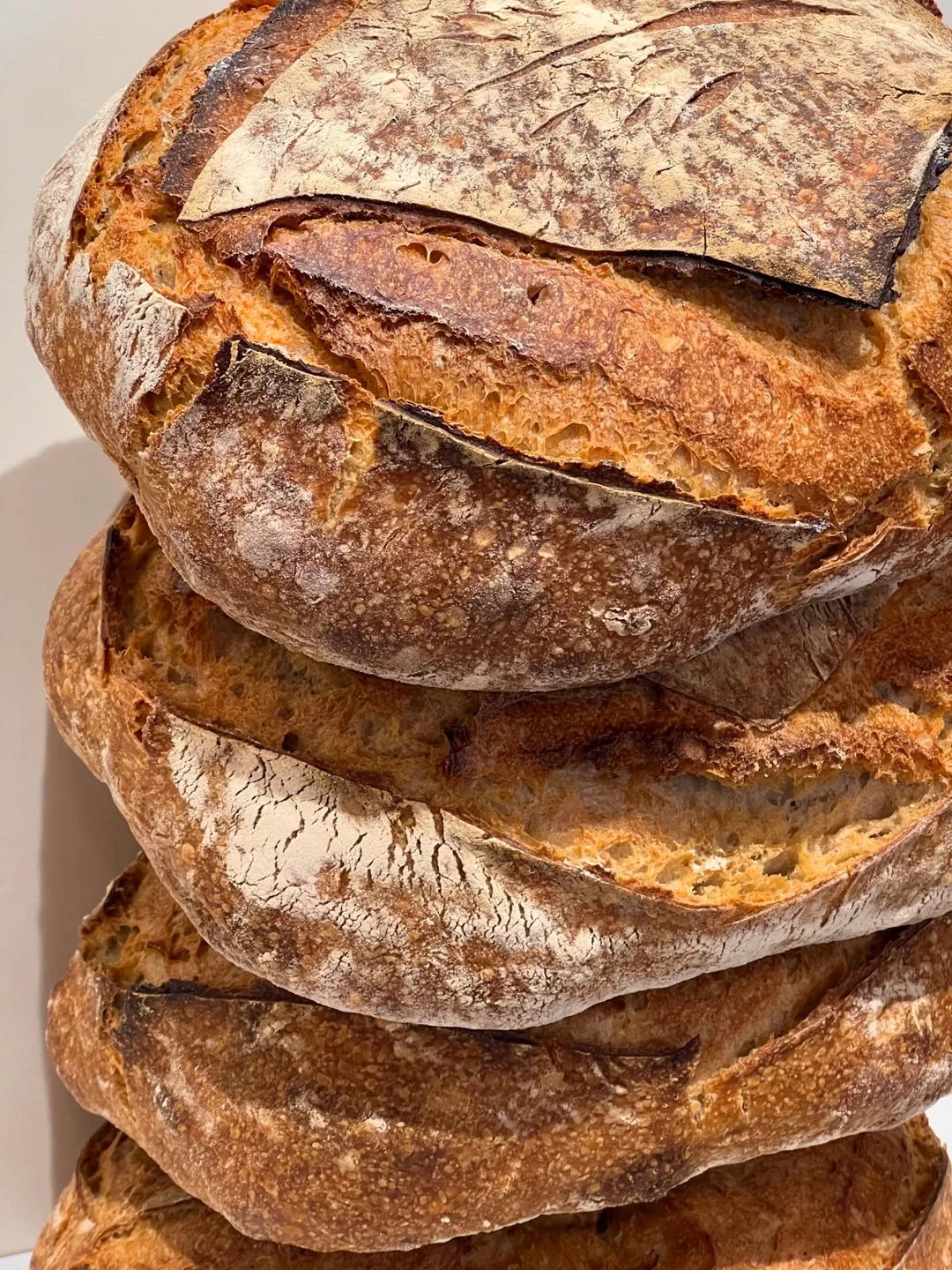 Rustic loaves stacked one on another